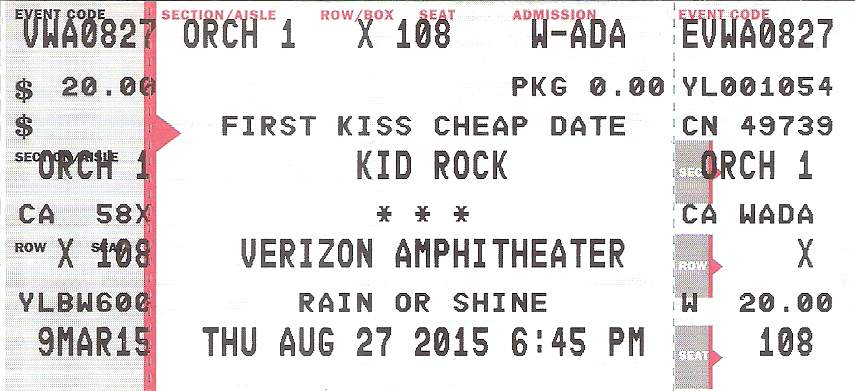 Kid Rock concert ticket